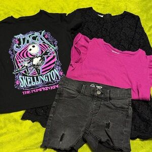 Girls 6-6X Bundle Jack Skellington Black and Pink Graphic T-Shirt Shorts Dress